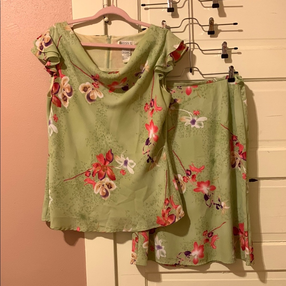 Dress Barn Green A-Line Midi Skirt Set Casual
